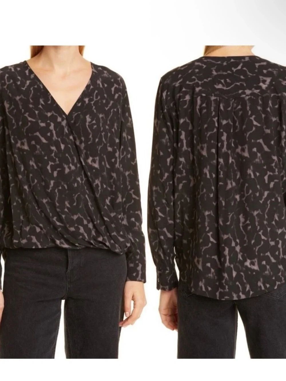 RAILS Hillary Diffused Cheetah Faux Wrap Top Black Mauve Women’s Size Medium